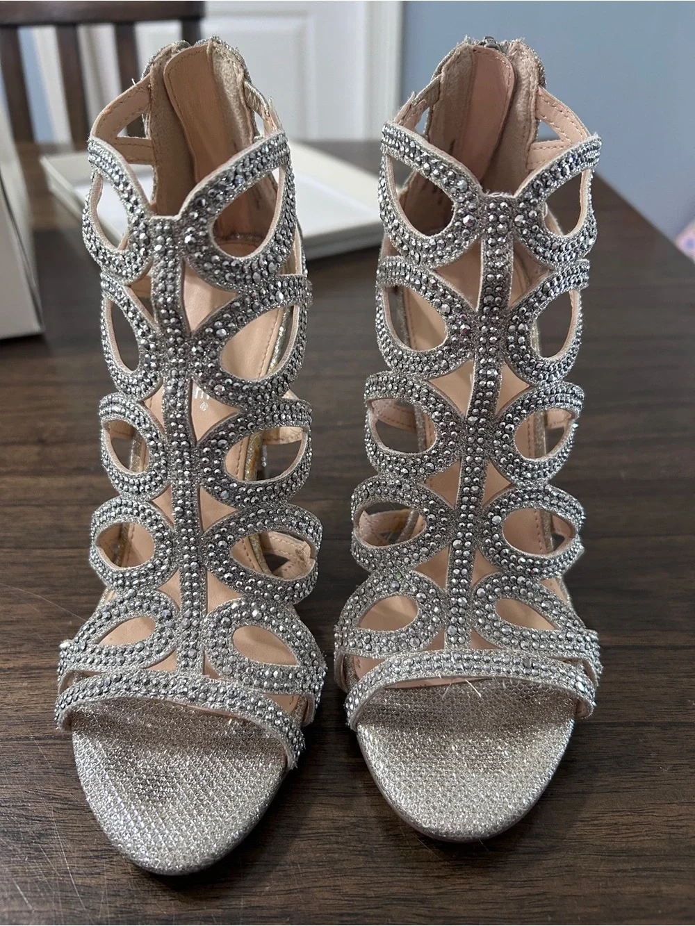Embellished Silver High Heel Sandals - Women's Dress Heels